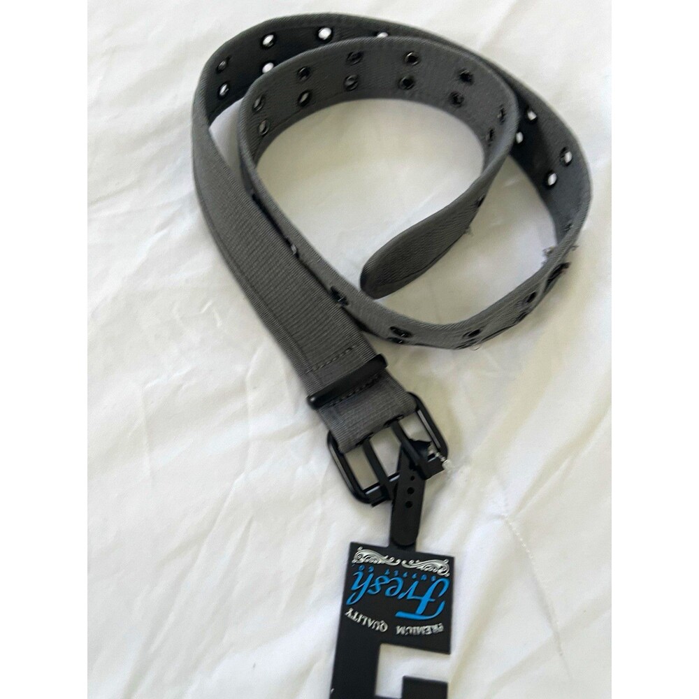 Fresh Gray Solid Grommet Belt Size M Unisex Adults Adjustable Metal Buckle